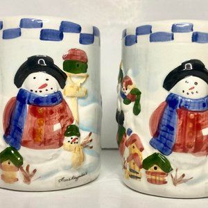 Vintage Snowman Family Salt & Pepper Shakers Dolomite Laurie Korsgaden